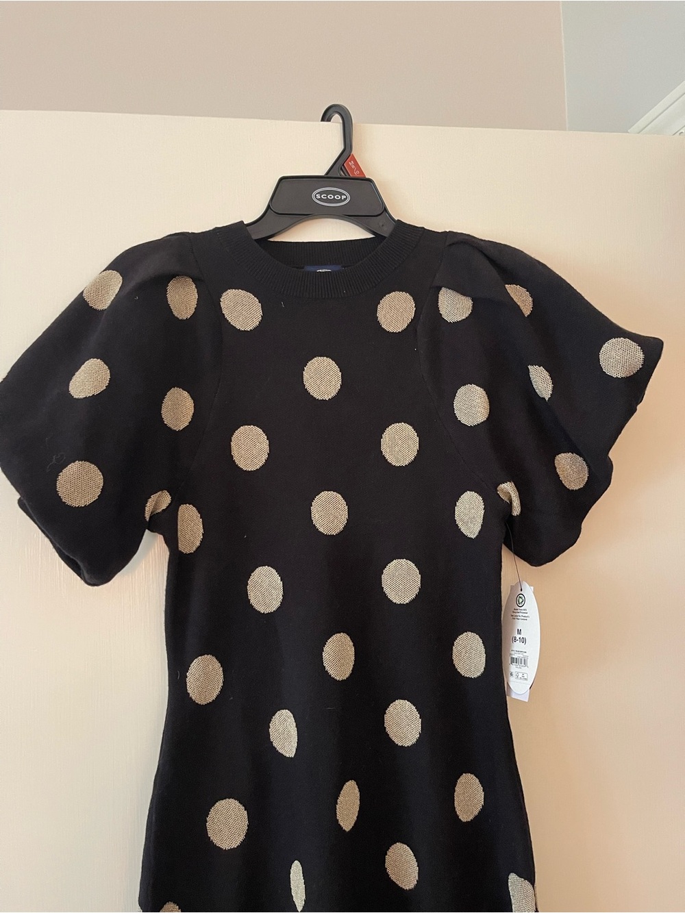 Black Polka Dot Puff Sleeve Dress - Picture 2 of 5
